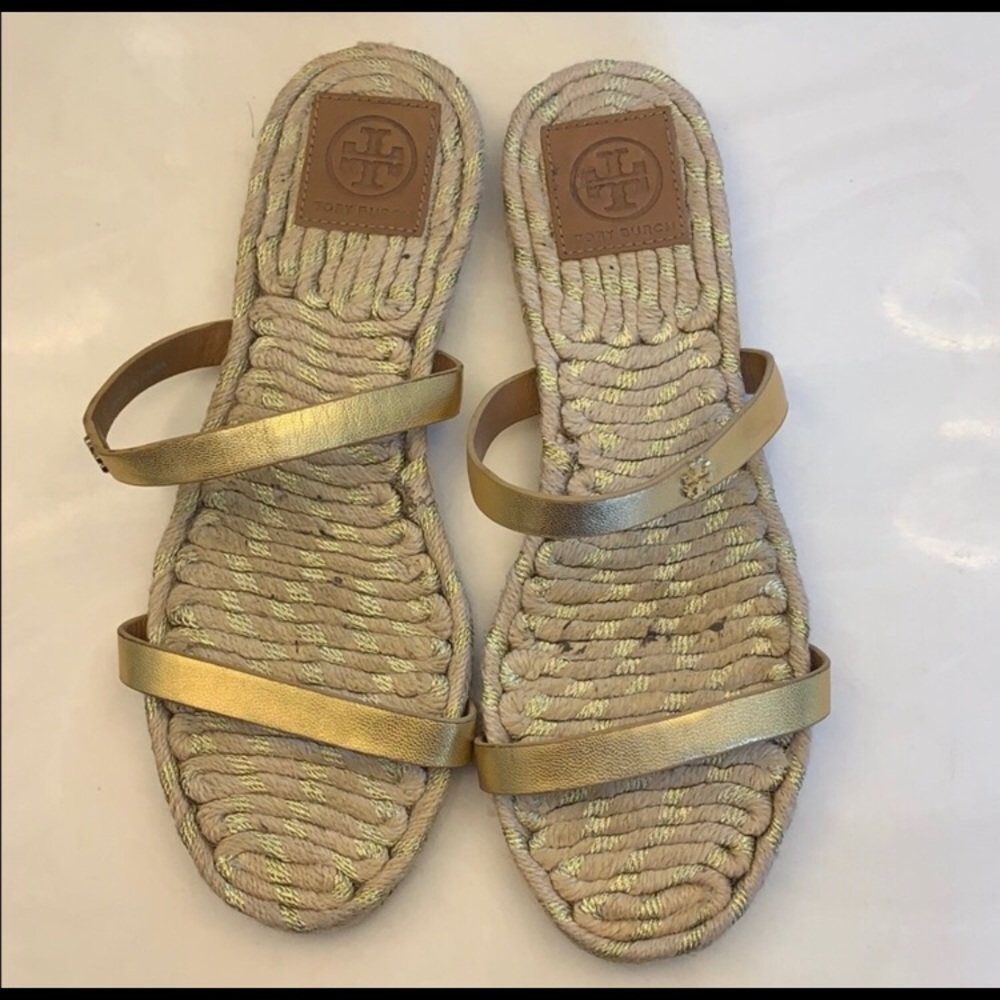 Tory Burch gold slide sandals